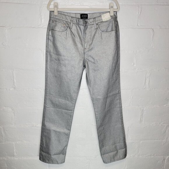 J. Crew Women's Size 29 Jeans Silver Sparkle Mid Rise Slouchy Straight - Picture 1 of 8